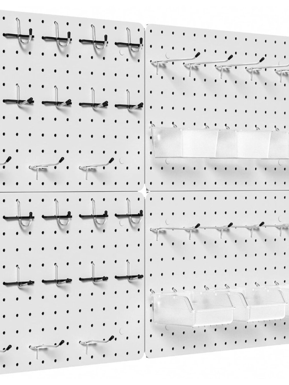 Pegboard Organizer Kit, 4 Pack 2 x 6 in Metal Panels with 6 Bins, White